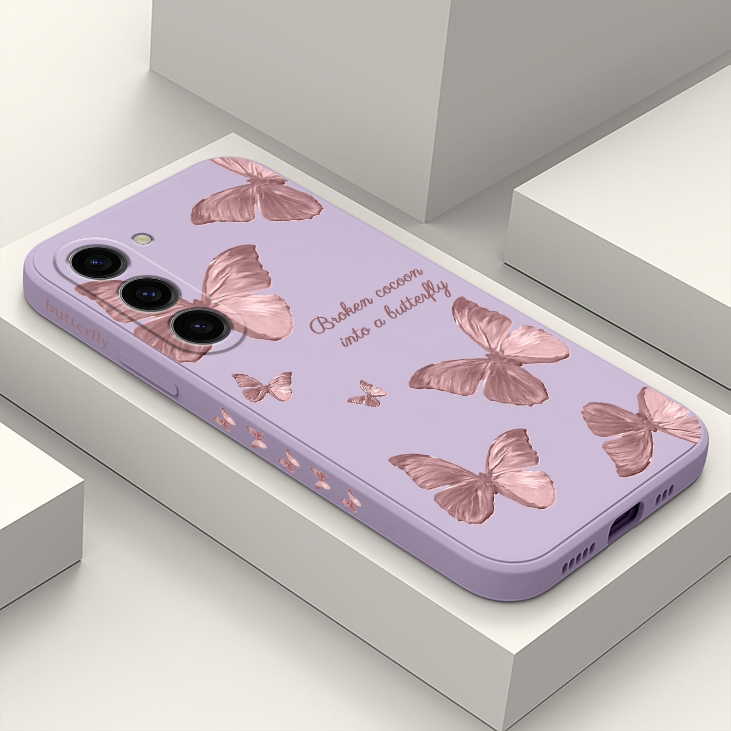 LEECG for Samsung Galaxy S23 Case, Butterfly Flowers Anti Slip Shockproof Soft Silicone Protector Phone Cover for Galaxy S23, Butterfly Purple