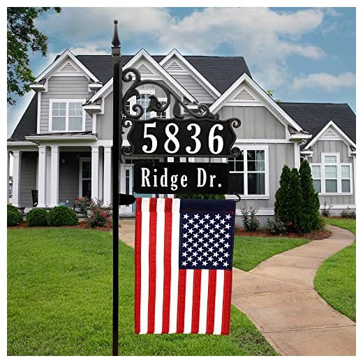 Super Reflective USA Handcrafted Boardwalk Home Address Sign for Yard - Comes with A Custom Name Rider and Flag Pole with American Flag - 58" Post