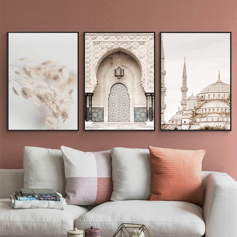 QPLGTU Marble Canvas Wall Art, Islamic Arabesque Design, Living/Bedroom Decor (Style 8, 3x20x30cm Frameless) - Image 3