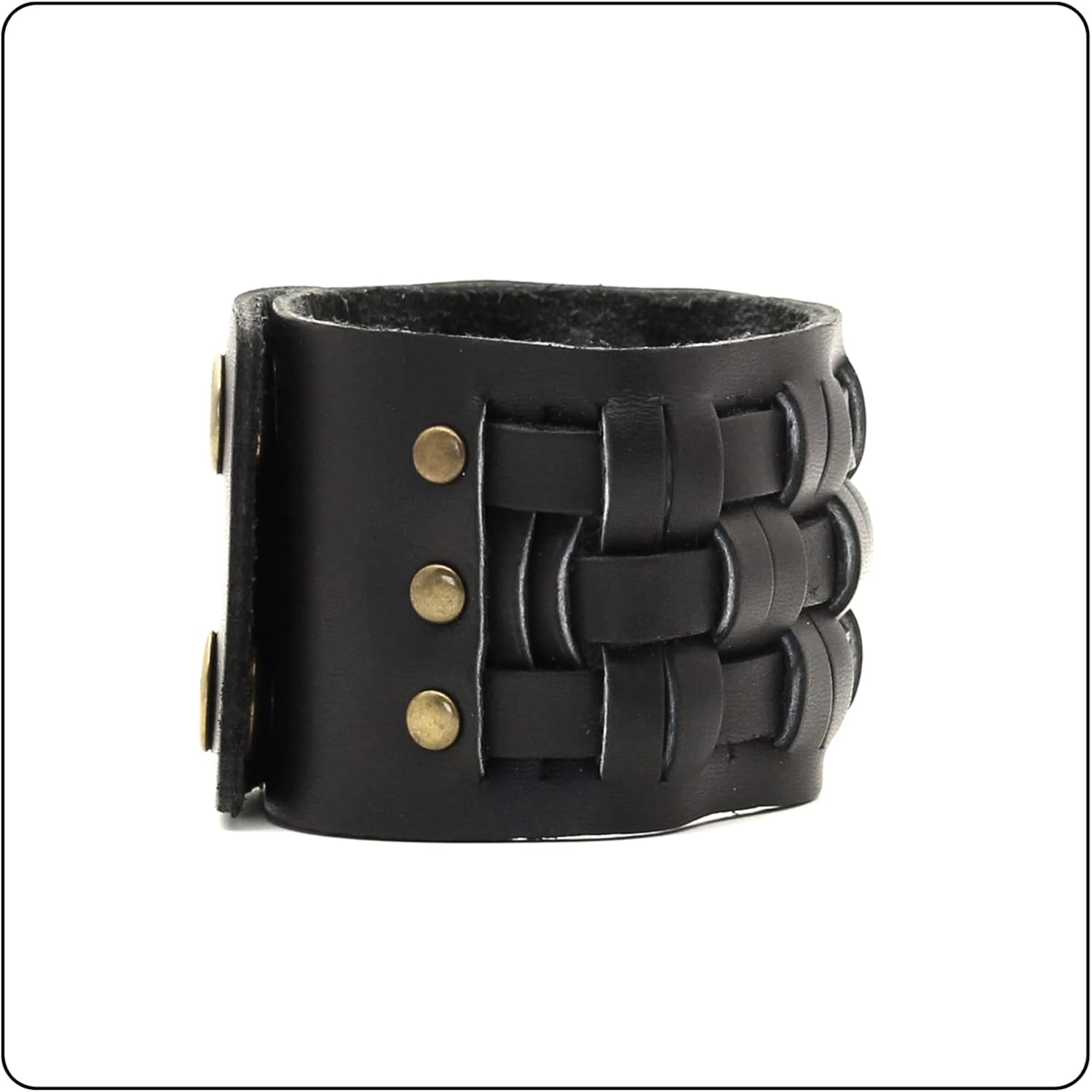 Punk Rock Snap Bracelet Braided Wide Leather Wristband Arm Cuff Bracelet - Image 6