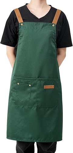 Vista 7 de DILLMAN Delantales de arte para hombres y mujeres, pintura de cerámica, para hornear, correas en la espalda en H, delantal de cocina con bolsillos