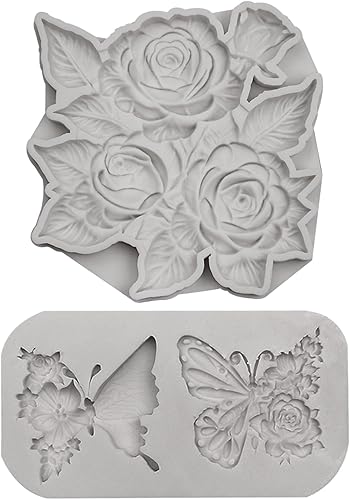 Miniatura 7 de Moldes de arcilla de silicona con diseño de flores de rosas, molde de fondant de chocolate con mariposa y moldes de silicona rosa para manualidades
