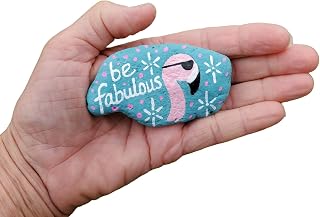 Be Fabulous Flamingo Painted Beach River Rock Pocket Token
