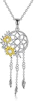 Vista 10 de Collar con colgante de atrapasueños, plata de ley 925, piedra lunar sintética, girasol, rosa, flor de ojo malvado, atrapasueños, cremación, regalos