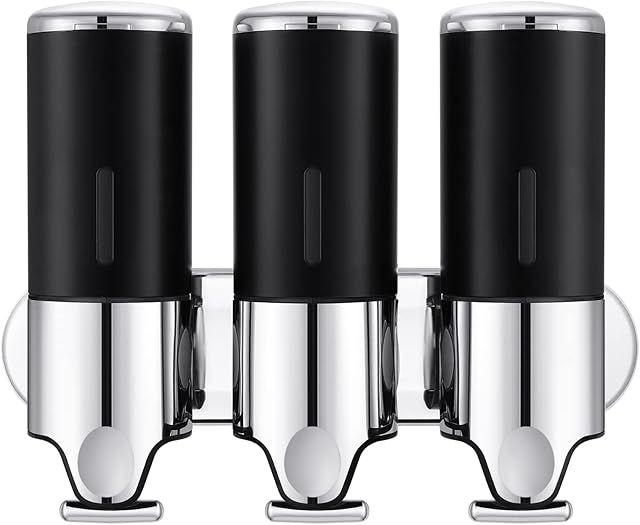 TsunNee 1500ML Triple Pumps Soap Dispenser, Wall-mounted Manual Hand Sanitizer Dispenser, Shampoo Shower Gel Dispenser Lotion Container for Toilet Bathroom Kitchen Hotel Office, Black