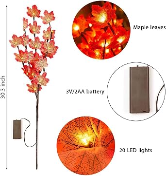 2 Pack Lighted Branches for Vase, Artificial Maple Leaf Branch Lights