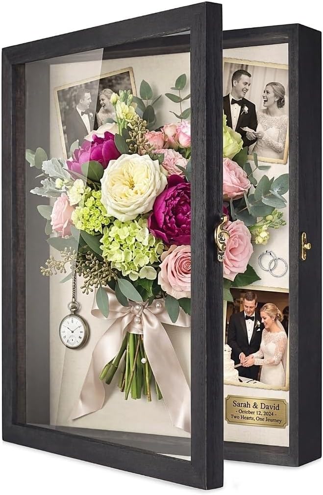 TJ.MOREE Shadow Box Frame 16 x 20 Shadowbox Display Case Picture Frame with Linen Back Memorabilia Bouquet Medals Military Photos Memory Box-Black