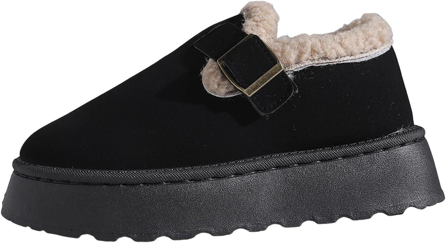 Womens Snow Shoes Suede Platform Mini Boots Fleece Lining Winter Ankle Booties Waterproof Warm Cold Weather Short Boots Outdoor Non-Slip Memory Foam Buckle Comfortable Walking Shoes