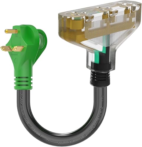 RVGUARD Cable adaptador de 30 amperios a 110V, NEMA TT-30P a 3X 5-20R toma de corriente doméstica con indicador de alimentación LED