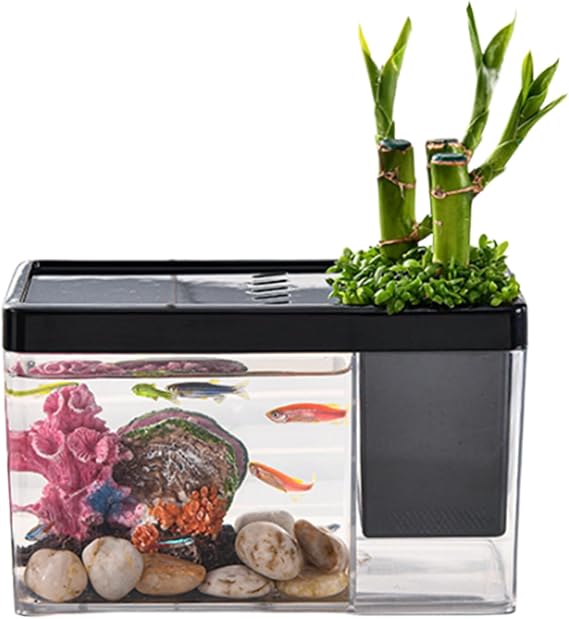Betta Aquarium, Small Transparent Aquarium, Miniature Landscape Transparent Desktop Fish Tank For Sea Monkeys Shrimp Snails