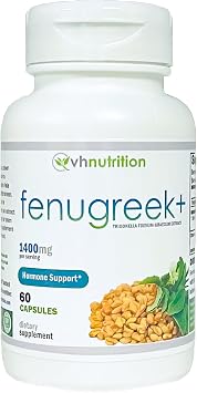 VH Nutrition Fenugreek+ | كبسولات الحلبة القوية 1400 مجم | مكمل غذائي لدعم التوازن الهرموني والطاقة للرجال والنساء | 60 كبسولة خالية من الجلوتين