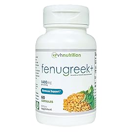 VH Nutrition Fenugreek+ | 1400mg Extra Strength Fenugreek Capsules | Hormonal Balance and Energy Support Supplement for Men & Women | 60 Gluten-Free Capsules