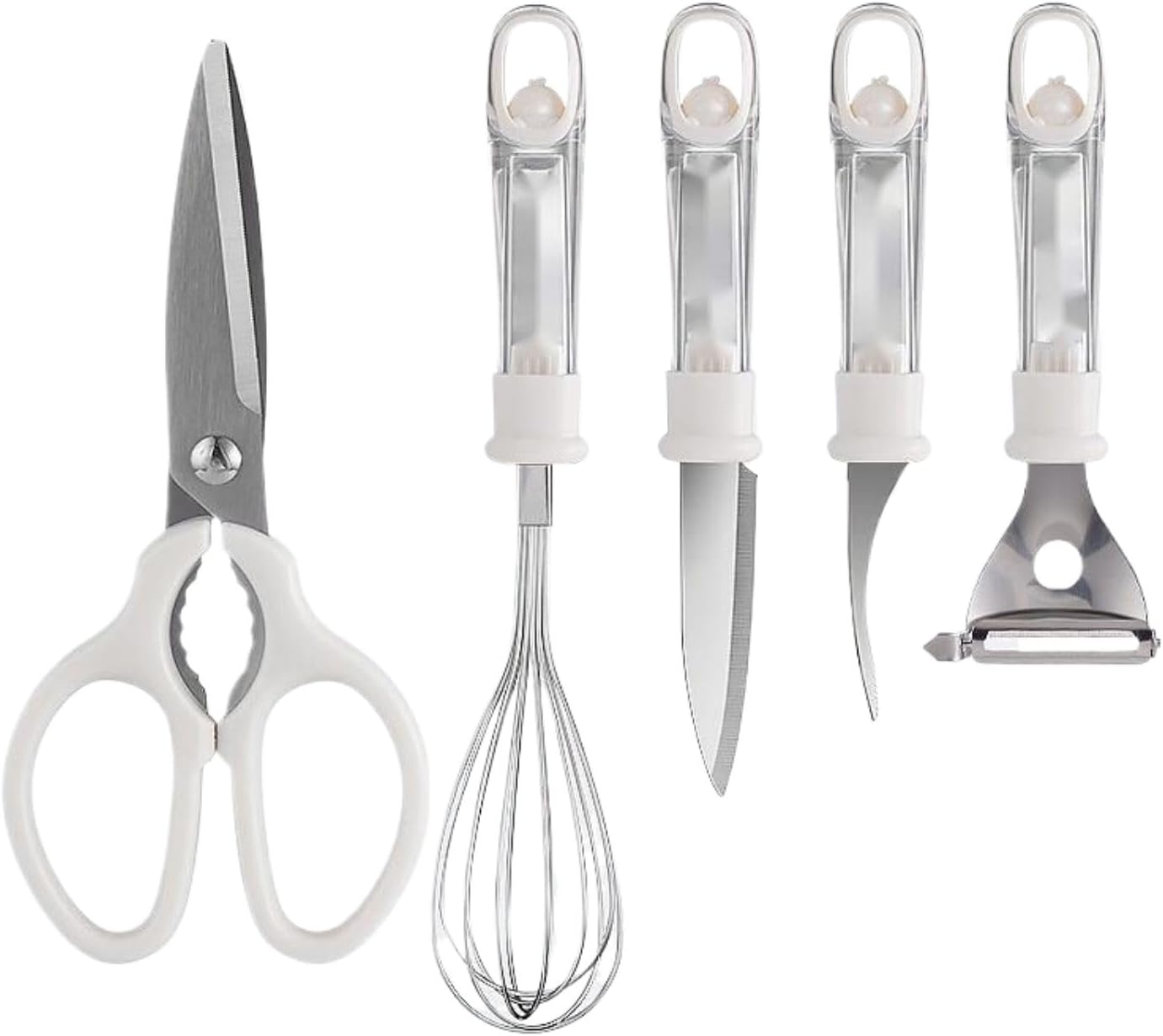 厨房小工具套装 No Drilling Shelves for Bathroom Storage & Home Decor,水果削皮刀 Vegetable Peeler Kitchen,家用剪刀打去皮开瓶器家用虾线刀-白色五件套