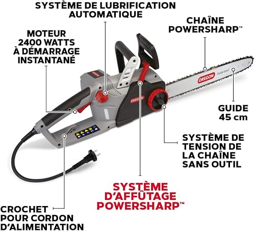 Oregon Tronçonneuse Électrique Filaire 2400W avec Affûtage Automatique – Guide 45 cm, Faible Rebond, Lubrification Automatique – Système PowerSharp, Garantie 3 Ans (CS1500), Grey - 3
