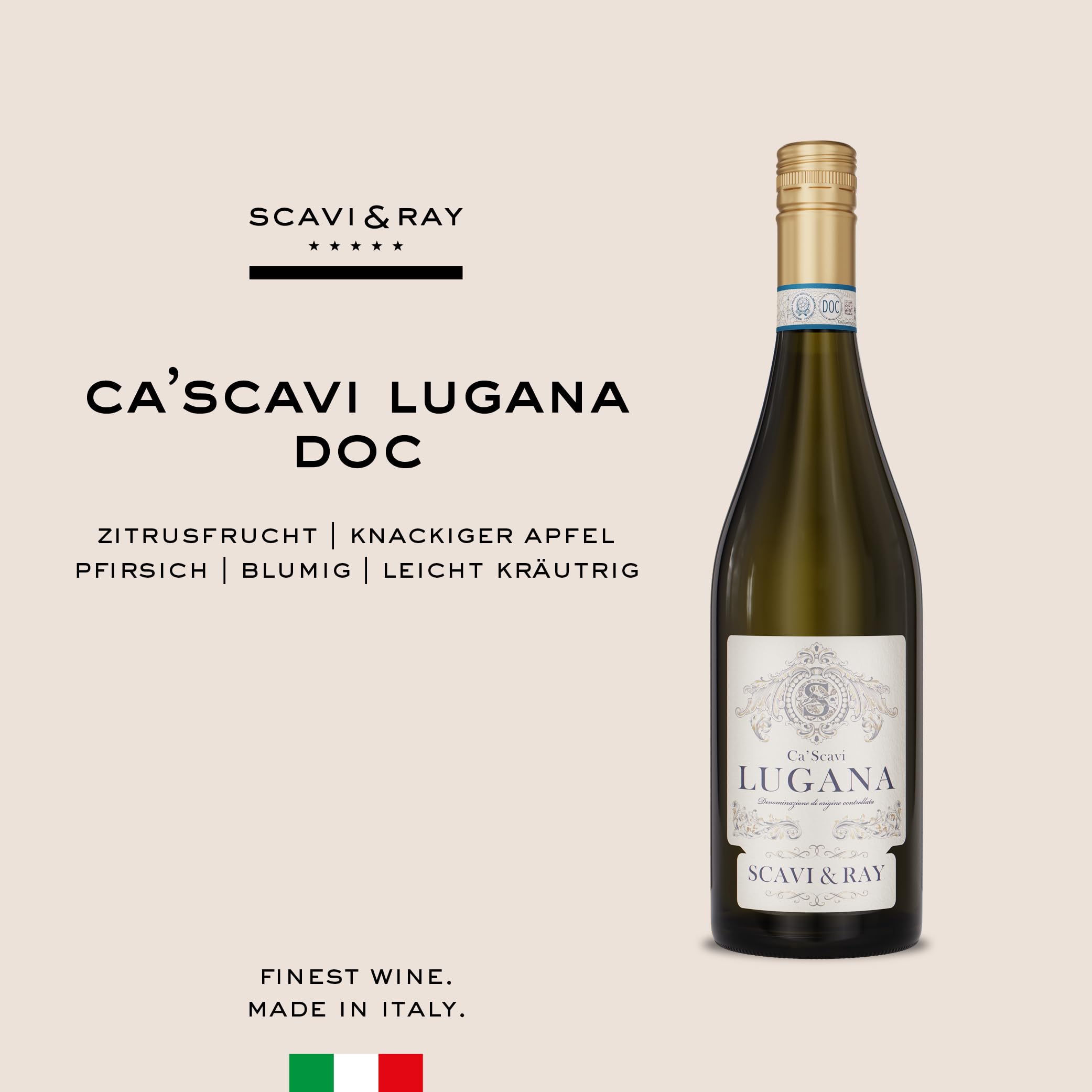 SCAVI & RAY Lugana DOC Weißwein 6 x 0,75l, trocken, erfrischend- blumiger Weißwein aus Italien, 13% Vol. Alkohol – Perfekt für die italienische Küche und Genießer