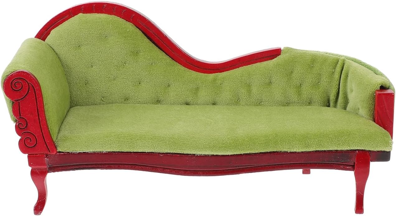 GALPADA 1/6 Scale Miniature Sofa: Black Vintage Dollhouse Furniture for Tiny Living Room Bedroom - Mini Chaise Longue Model