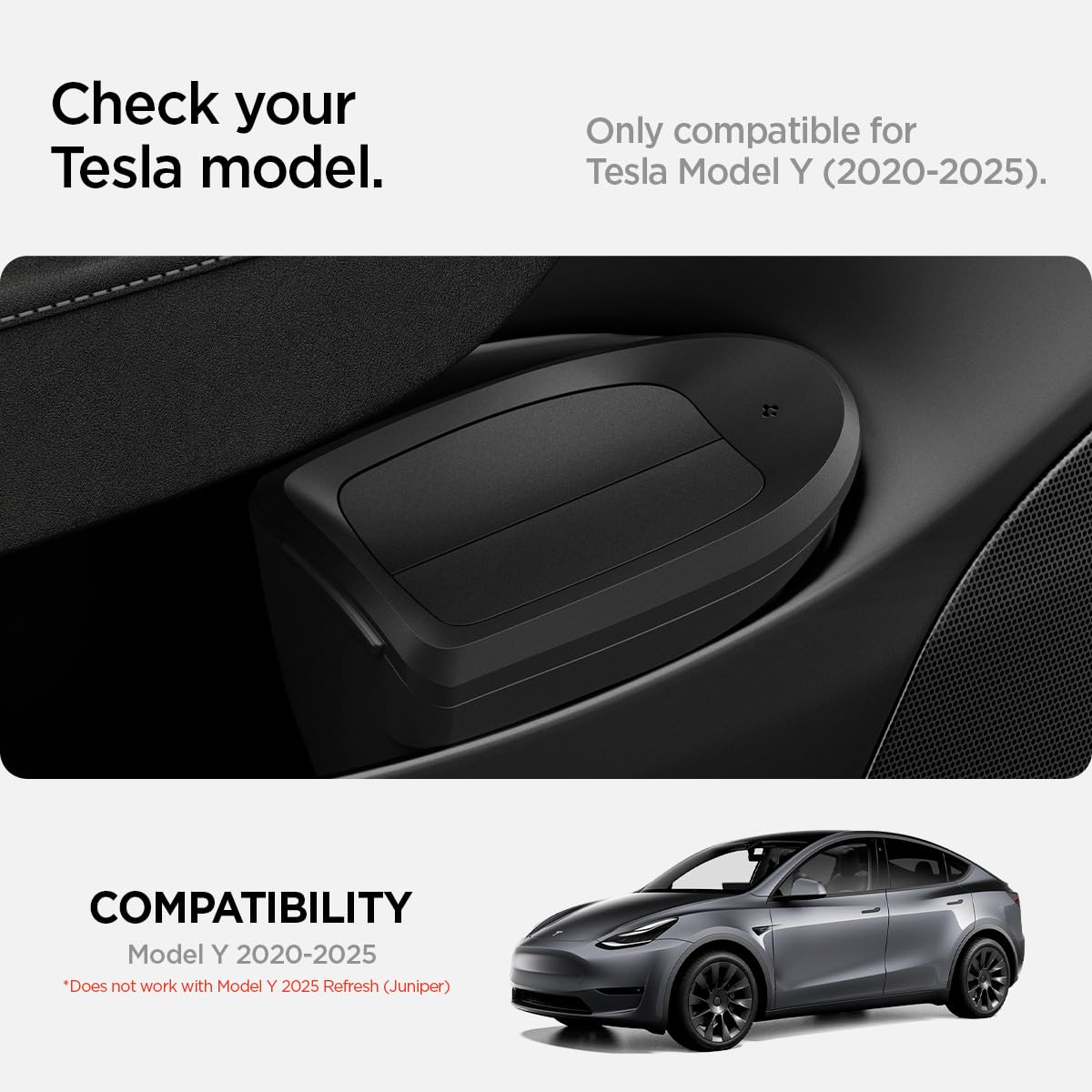 Spigen Tesla Model Y (~2025) Pattumiera per Auto【Inclusi 50 sacchetti】 Mini Pattumiera da Portiera Anteriore Lato Guida con Portaoggetti, Design Salvaspazio, Accessorio Tesla Model Y