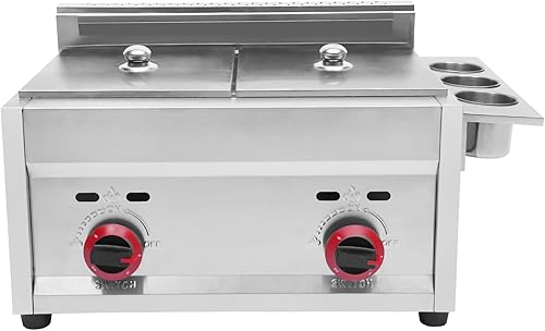 Miniatura 9 de Freidora de gas de 12L3.2 galones para encimera de acero inoxidable comercial, freidora de gas profundo para exteriores, GLP, con cestas dobles para