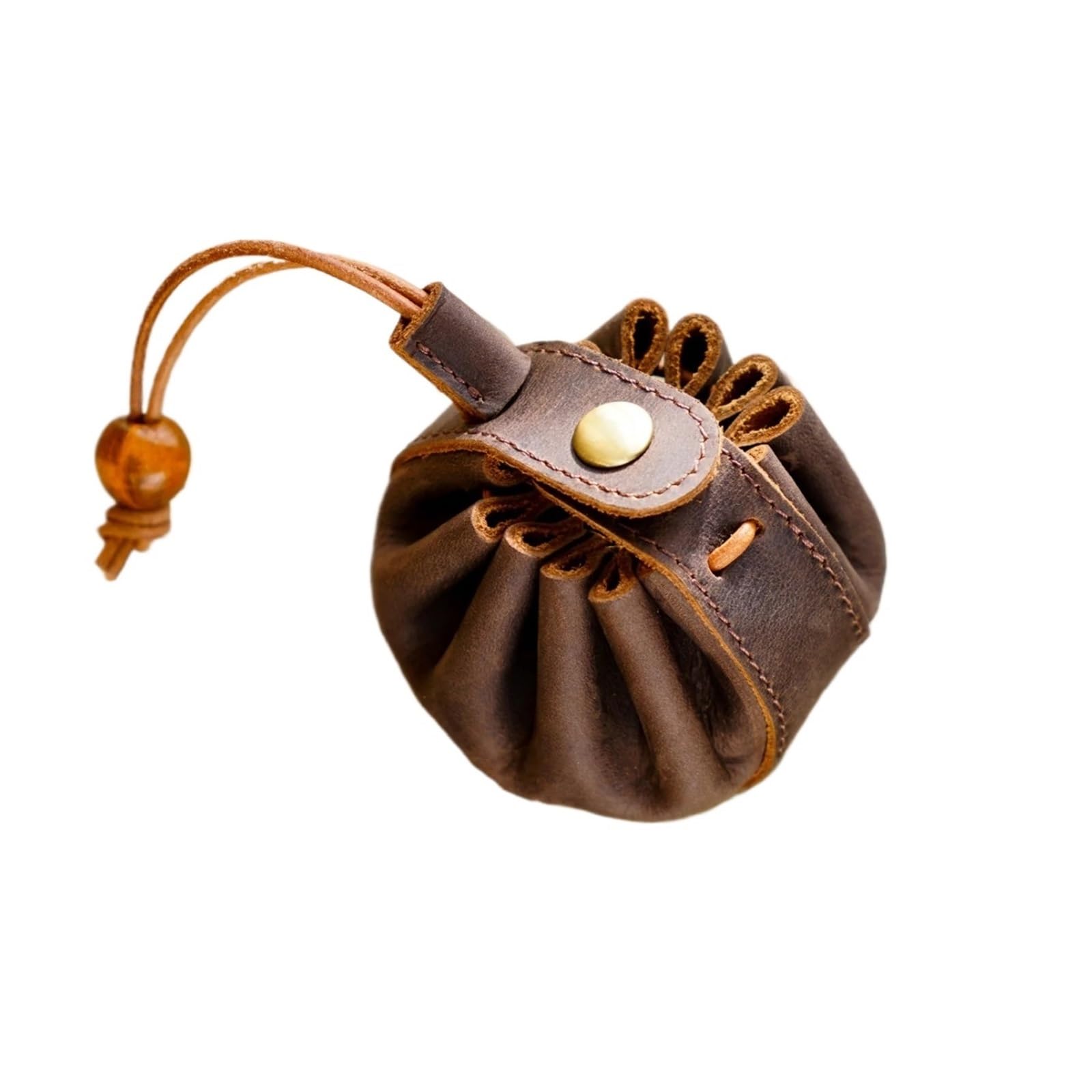 AYWTIUN Leather Drawstring Pouch Leather Drawstring Pouch, Portable Coin Purse Key Holder with Snap Handmade Mini Coins Organizer Bag