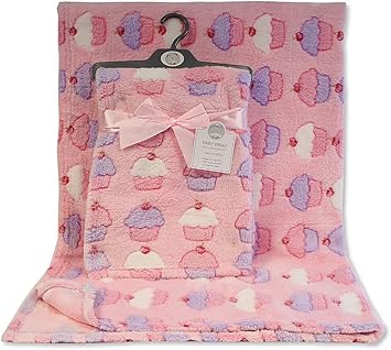 KAV Nursery,Bedding,Blankets & Swaddlers,Swaddles KAV Soft Fleece Wrap Blanket - 75Wx100L CM Unisex Cupcake Print Gift Set for Newborn Babies Girl/Boy Swaddle Blankets (Pink)