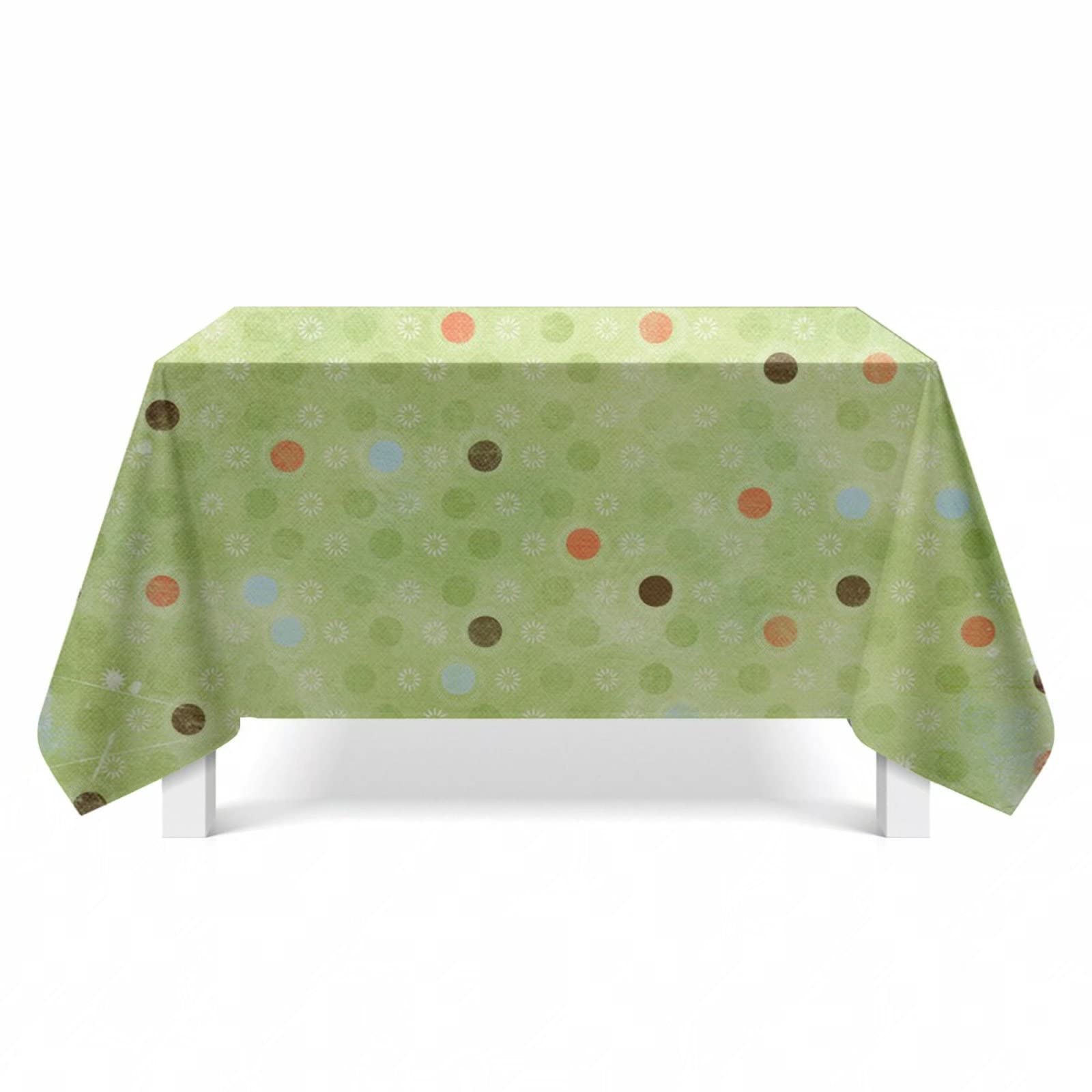 Prostokątny obrus - 140 cm x 213 cm obrus w kropki - zmywalny obrus poliestrowy, dekoracyjny obrus na stół w jadalni, imprezy bufetowe i kemping, zielony