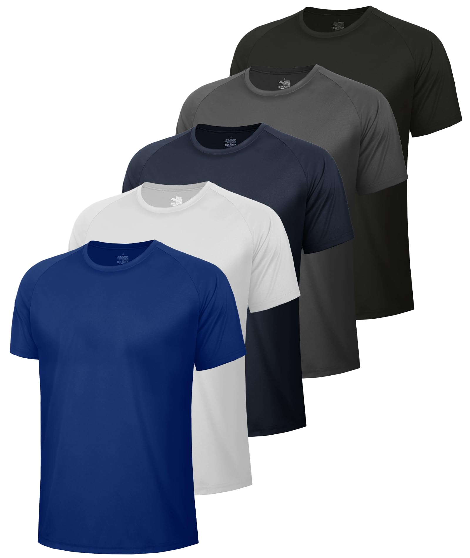 5 Pack Workout Shirts for Men-Quick Dry Black Gym Moisture Wicking Short Sleeve T-Shirts for Running Athletic Casual