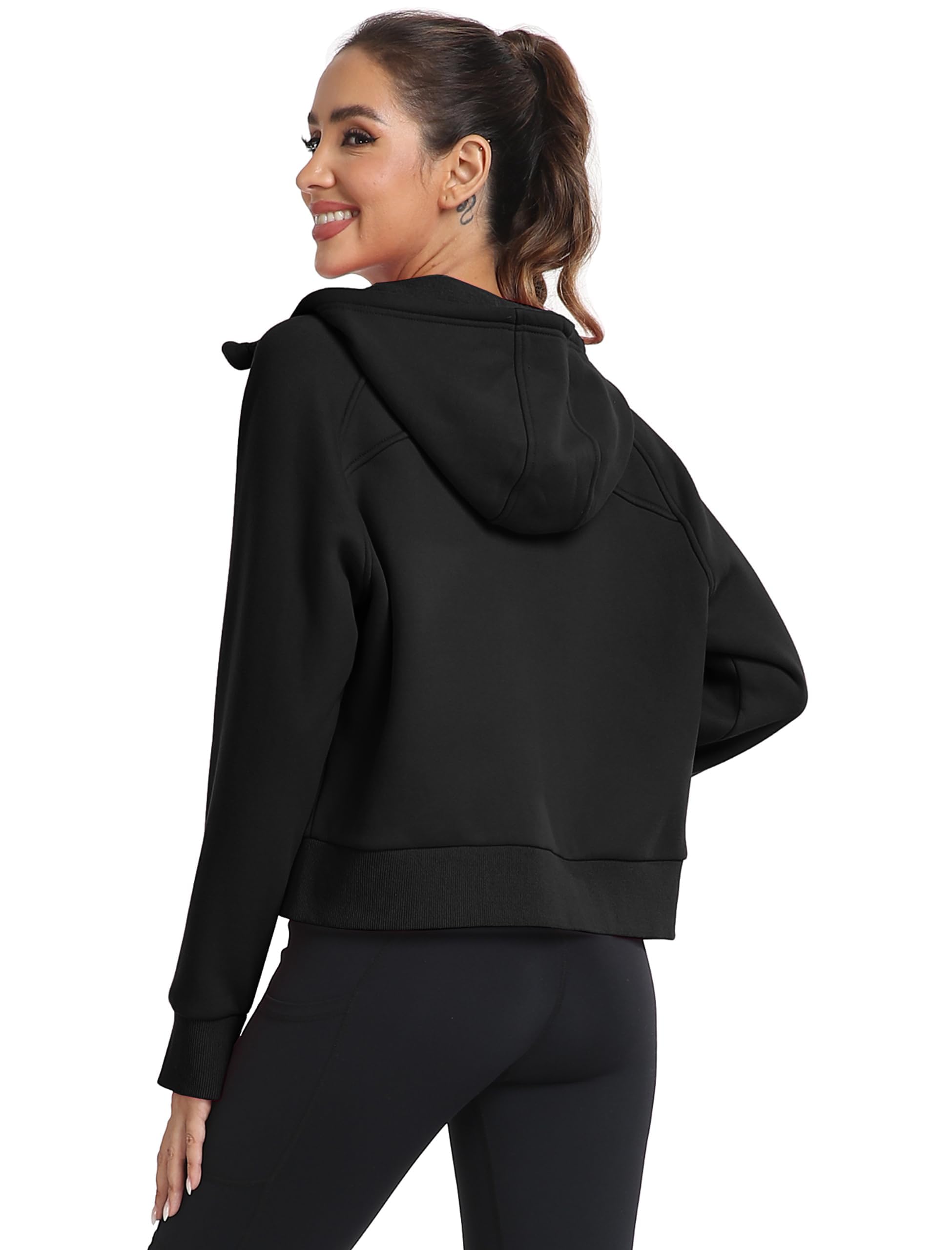 MoFiz Vestes de Sport Femme Sweats à Capuche Doublé Polaire Chaud Veste de Course Manche Longue avec Zip