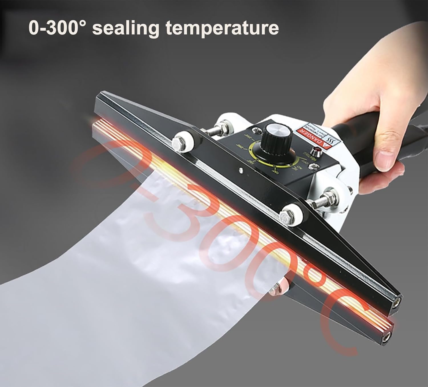 Pinza di tenuta portatile, sigillatrice compatta a crimpare a caldo, manico antiscivolo, riscaldamento uniforme per sacchetti in Mylar, lamina e cellophane, lunghezza di tenuta 200-600 mm