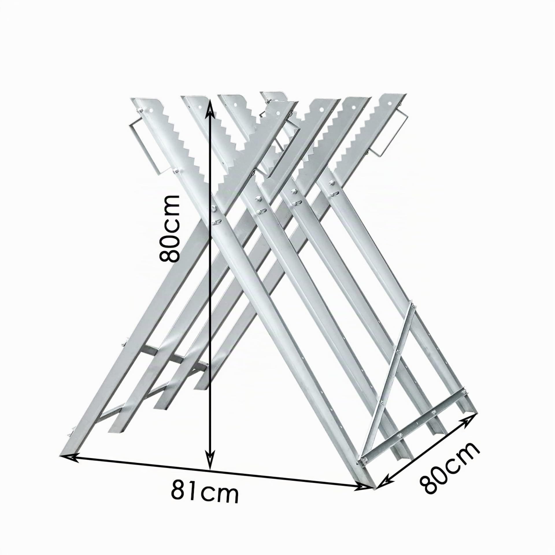 Jopassy Chevalet de sciage pour tronçonneuse - Peu encombrant et charge jusqu'à 150 kg - Robuste et pliable - Tôle galvanisée pour résistance à l'humidité et à la corrosion - 81 x 80 x 80 cm