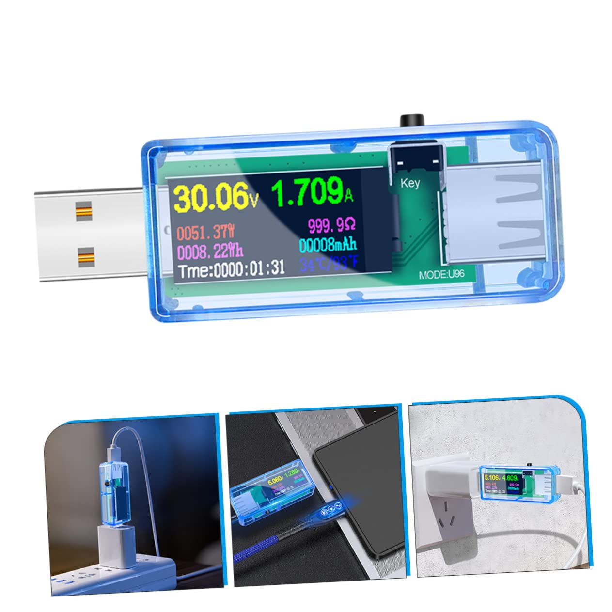 jojofuny 3piezas Medidor De Potencia Usb Digital Probador De Voltaje y Corriente Multímetro Portátil Para Carga De Dispositivos Usb Pantalla Lcd De Alta Definición Herramienta Práctica
