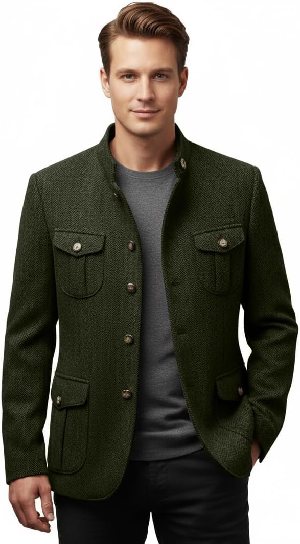 Men's Vintage Herringbone Tweed Blazer Single Breasted Jacket Wool Blend Sport Coat Autumn Formal Casual Coat Suit
