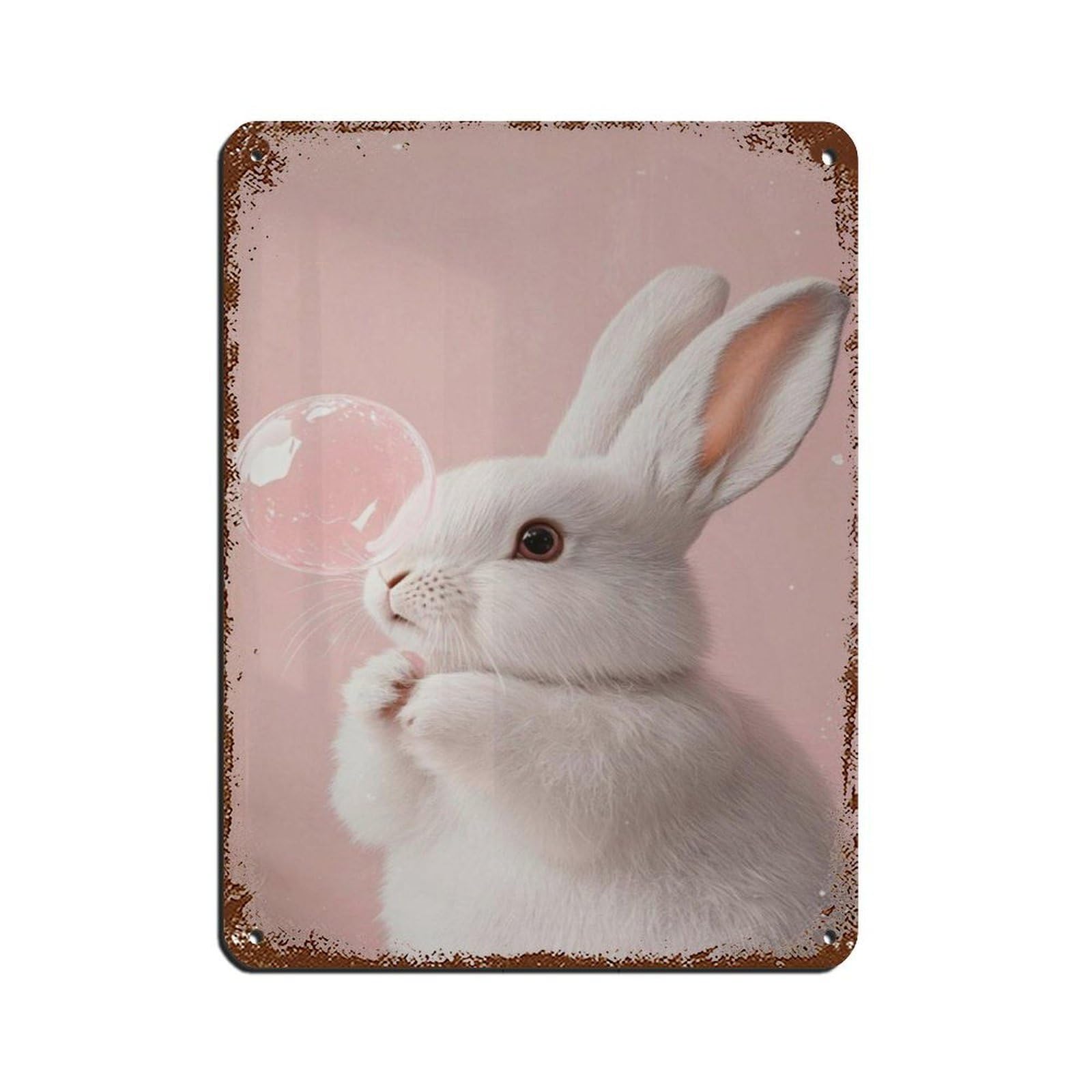 Cute Bunny with Bubble Art Retro Poster Metal Tin Sign Chic Art Retro Iron Painting Bar People Cave Cafe Family Garage Poster Wall Decoration 12x16inch(30x40cm)