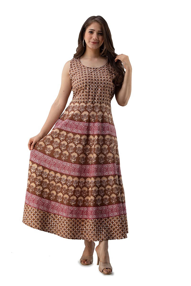 monique Brand Women s Long Midi Maxi Dress (MDI-KALAMKARI-14_ Free Size_) Black-picture-37