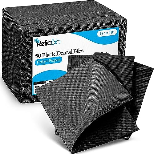 Reliabib Dental Bibs, 50 Black Disposable Dental Bibs 18”x13”, 3 Ply Waterproof Dentist Bibs Disposable Medical Tray Cover, Tattoo Bib Sheet Station Cover, Nail Table Cover Paper Supplies