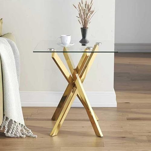 Miniatura 2 de Juego de 2 mesas auxiliares de vidrio con patas cromadas, mesa auxiliar cuadrada de vidrio templado, mesa auxiliar moderna para sala de estar,