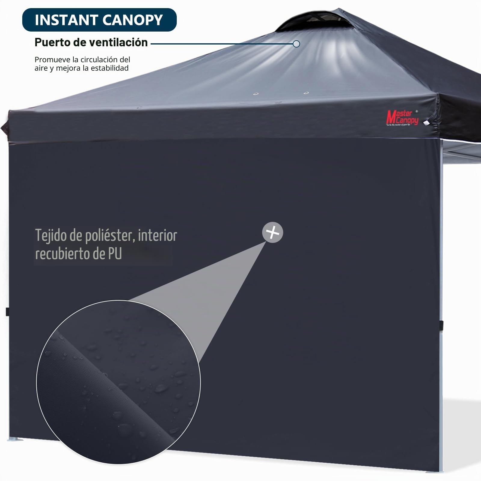 MasterCanopy Durable Ez - Tienda de campaña desplegable con 1 Pared Lateral (3 x 3 m, Negro)