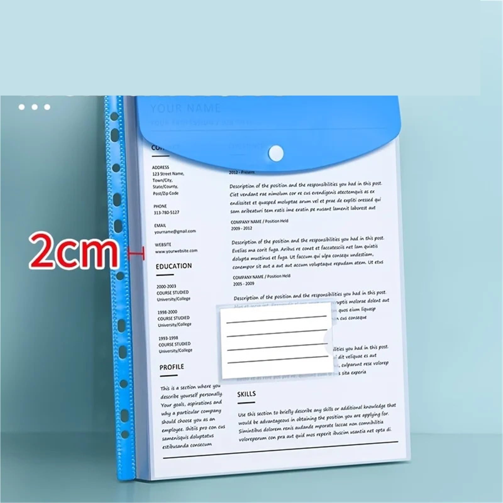 24 Stück A4 transparenter Taschen-Organizer mit 11 Löchern | Druckknopf, Etikett for Schule, Zuhause, Büro