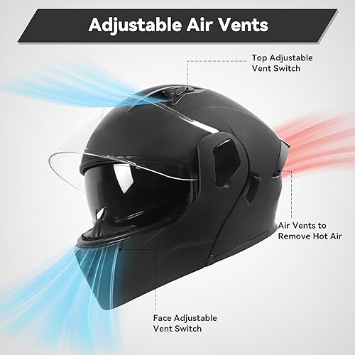 Miniatura 7 de Casco modular para motocicleta de adultos, con doble visera abatible, cara completa, aprobado por DOT para hombres, mujeres, moto, ATV, UTV, moto de
