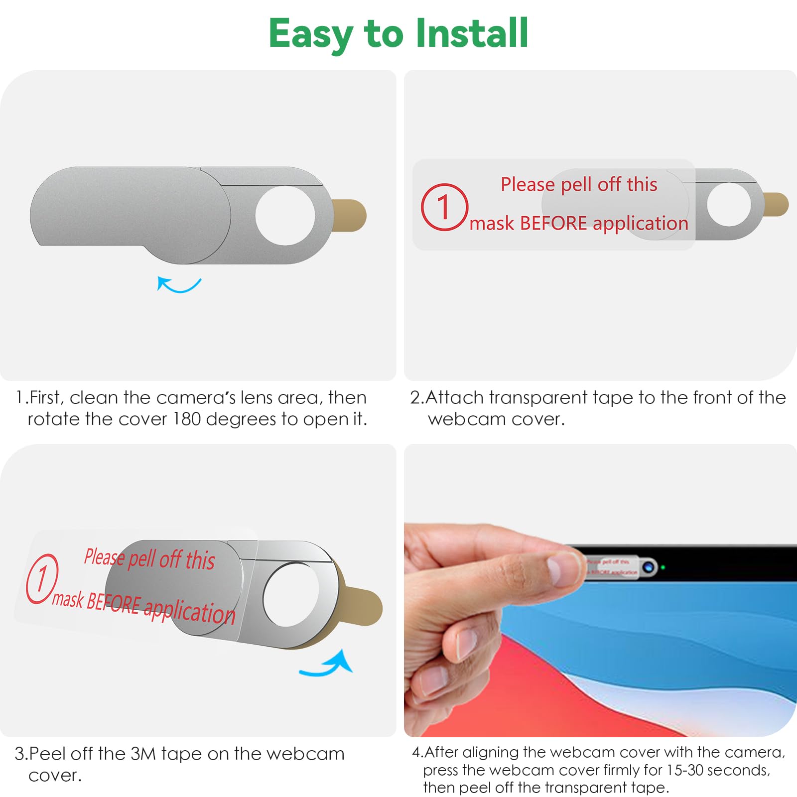 CloudValley Webcam Cover Rotante per MacBook Air, 0.4mm Ultra Sottile Metallo per MacBook Pro, Laptop, iMac, iPad, PC, iPhone, Fotocamera Accessories Webcam Cover [2 Pezzi] Argento