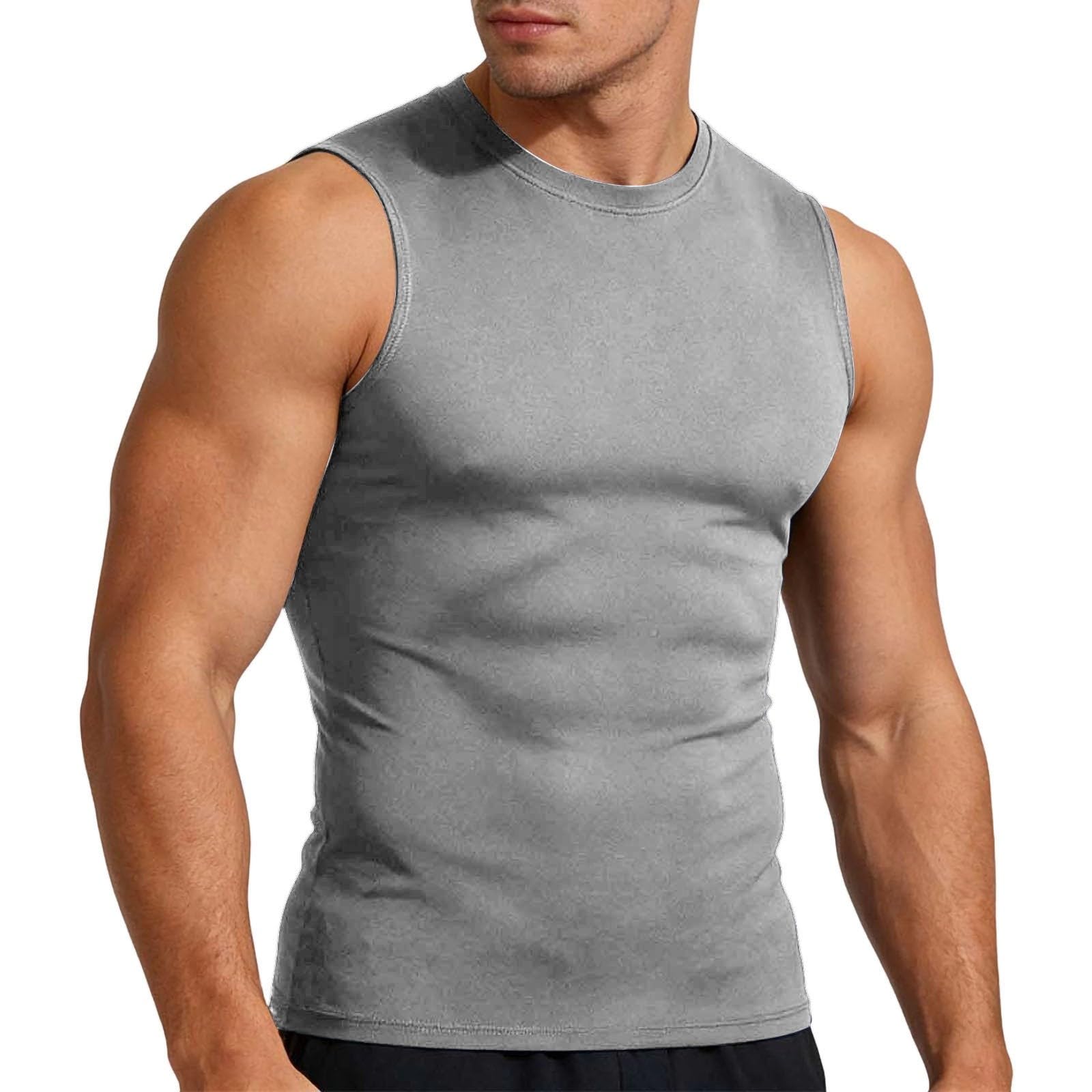 Aopir Men's #G04-Gray Compression Shirt Slimming Body Shaper Vest Workout Tank Tops Abs Abdo Tummy Control Undershirts