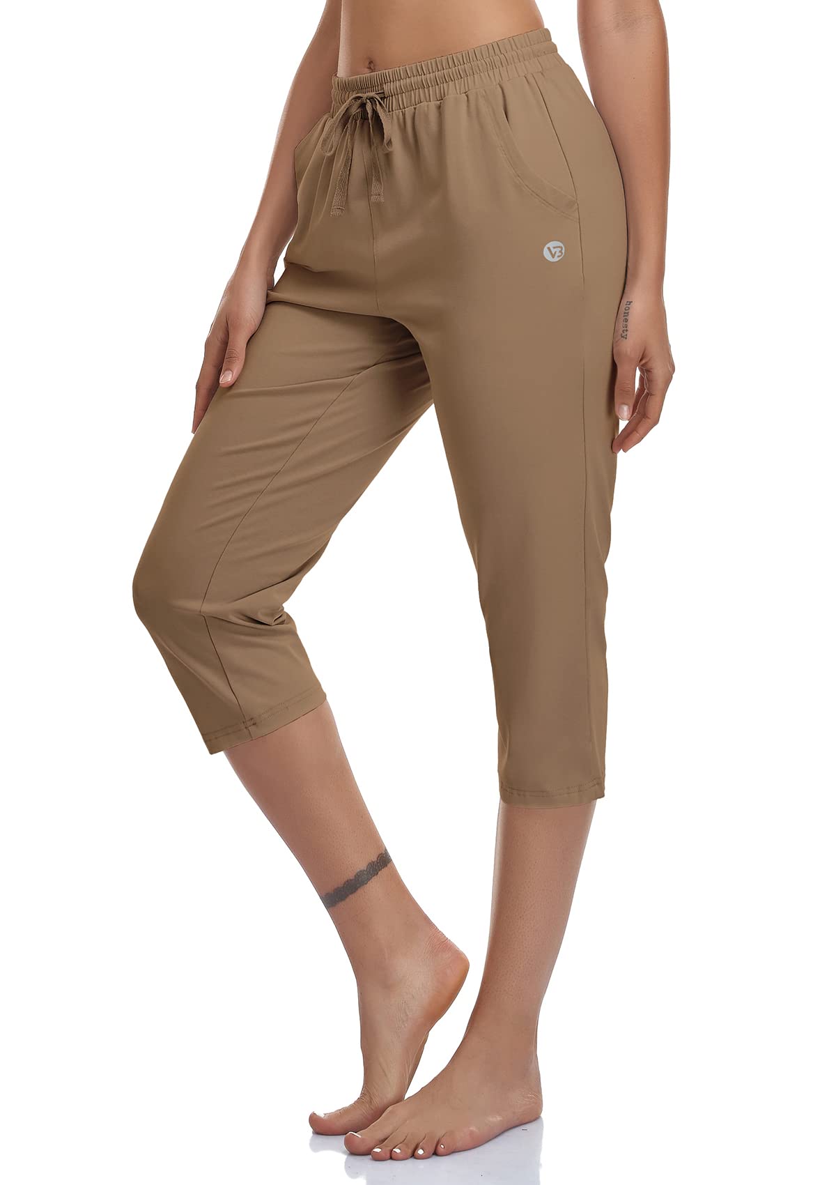 VEOBIKE Women's Capri Pants Cotton Jersey Yoga Capris Drawstring Joggers Workout Sweatpants Loose Lounge Crop Pants Pockets