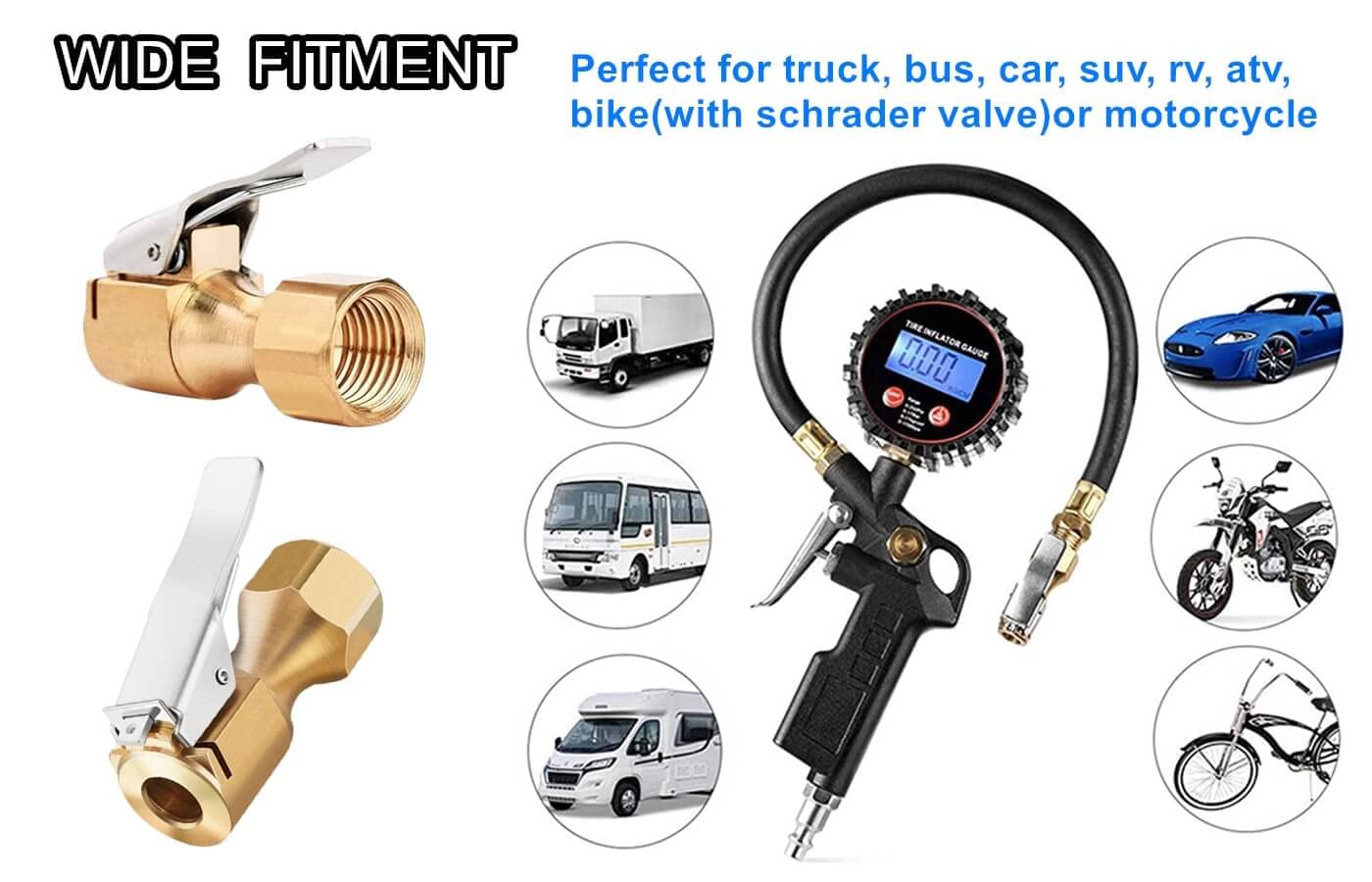 Air Compressor Tire Inflator Attachment Air Hose Tire Inflator XYWZV Heavy Duty Brass Air Chuck With Clip Adapter, Open Flow Straight Tire Chuck , 1/4" FNPT Tyre Chuck For Tire Inflator Pressure - Foto 4