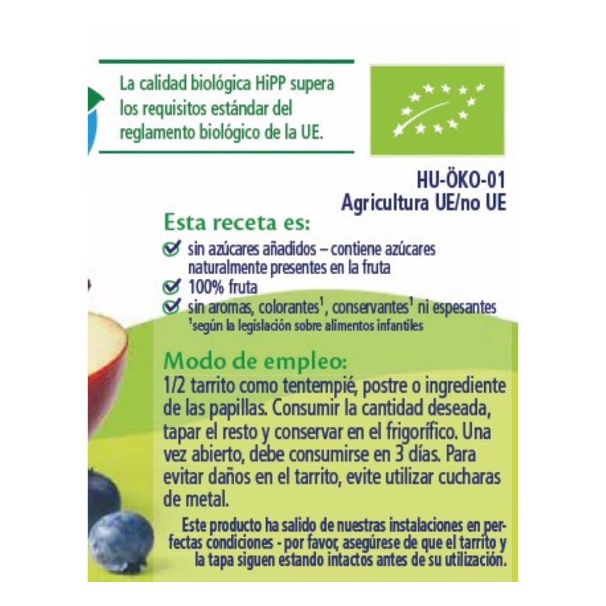 HiPP Biológico Papilla Mis Primeras Frutas Manzana con Arándano y Plátano BIO Pack 6x190g Sin Gluten Lactosa Azúcares Añadidos Apto 4 Meses