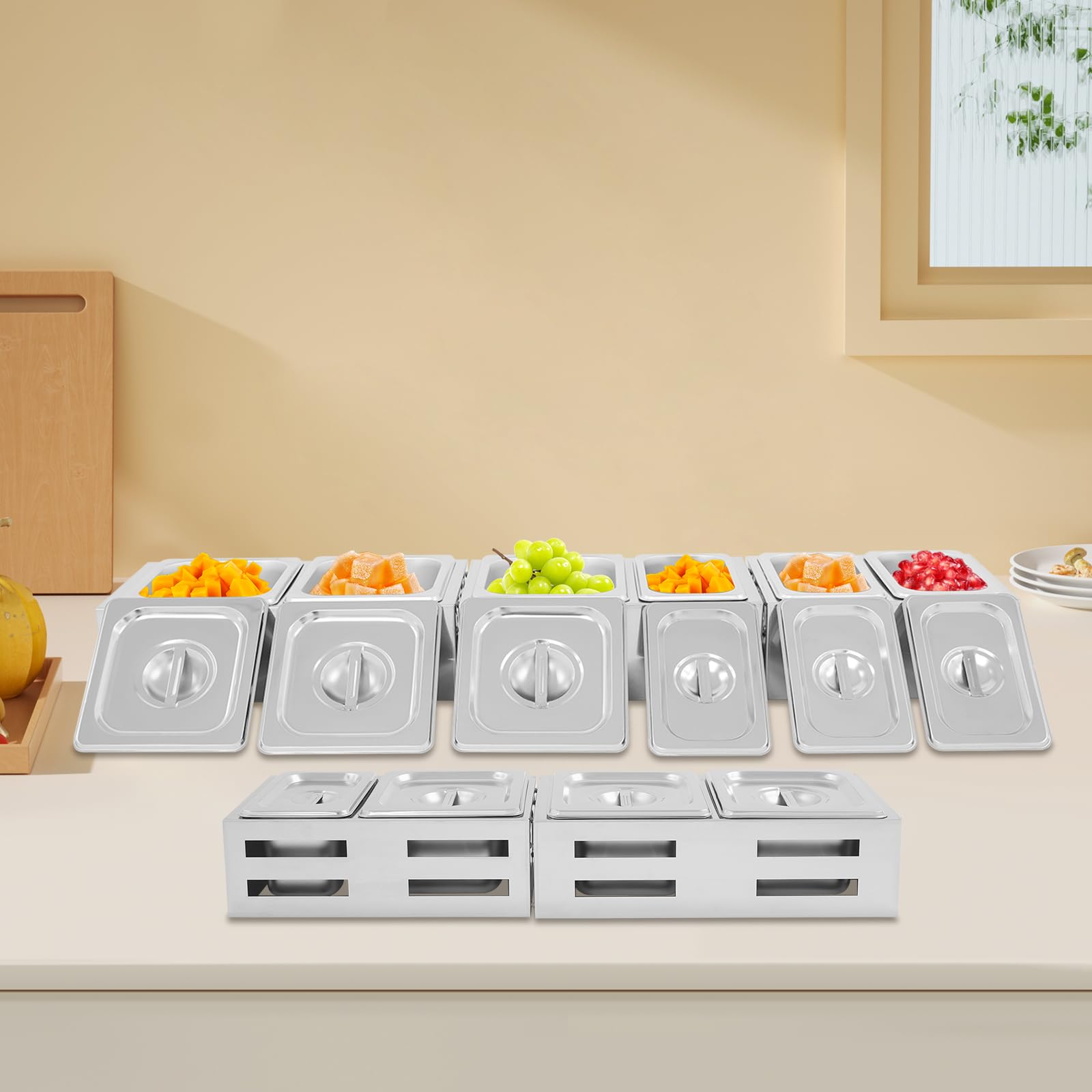 Contenitori per ingredienti di pizza e contorni, contenitori in acciaio inox con coperchio, contenitori per ingredienti per barbecue, cucina e gastronomia, accessori per pizza, 4 pezzi, per