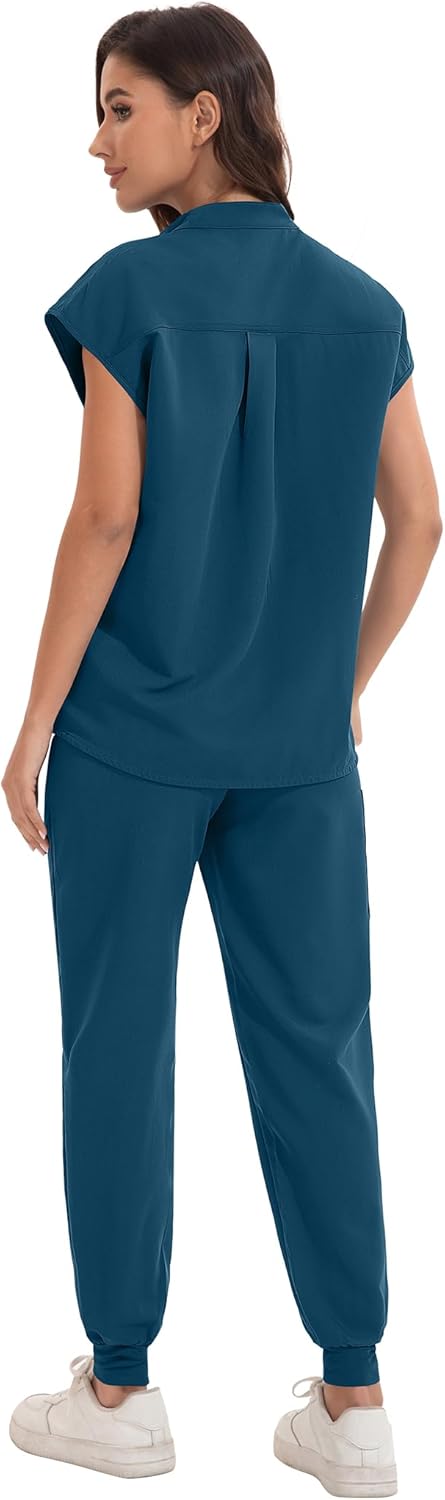 Scrub for Women Set - Stretch Scrub Top & Jogger Pants Mandarin Collar Anti-Wrinkle Scrub Suit Medical Uniform - Image 3