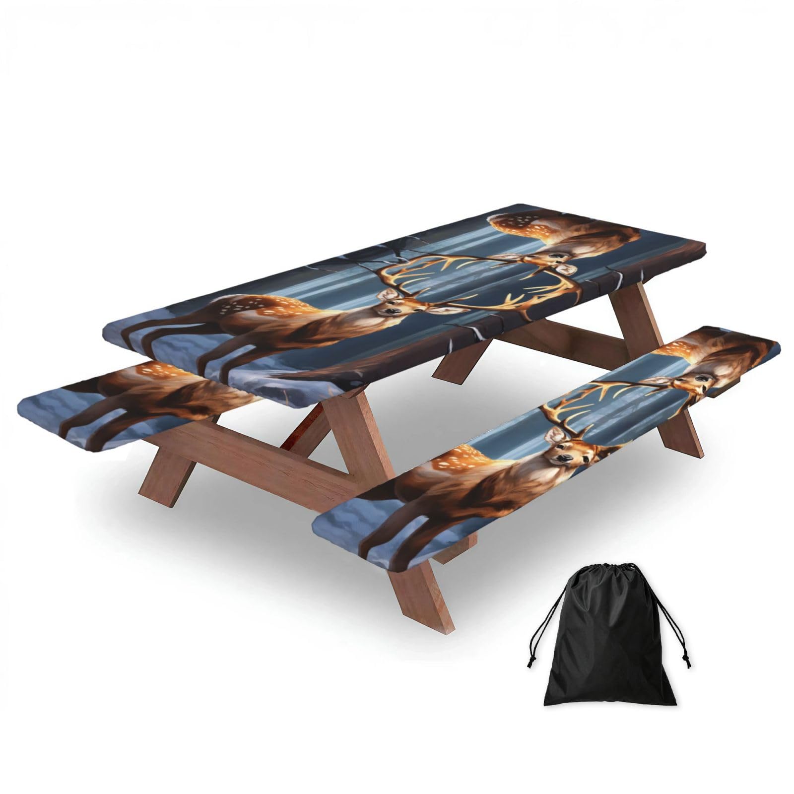 Deer Print 3 Pack Wipeable Picnic Bench Cover And Table Cover Lightweight Table Cloth For Camping Outdoor