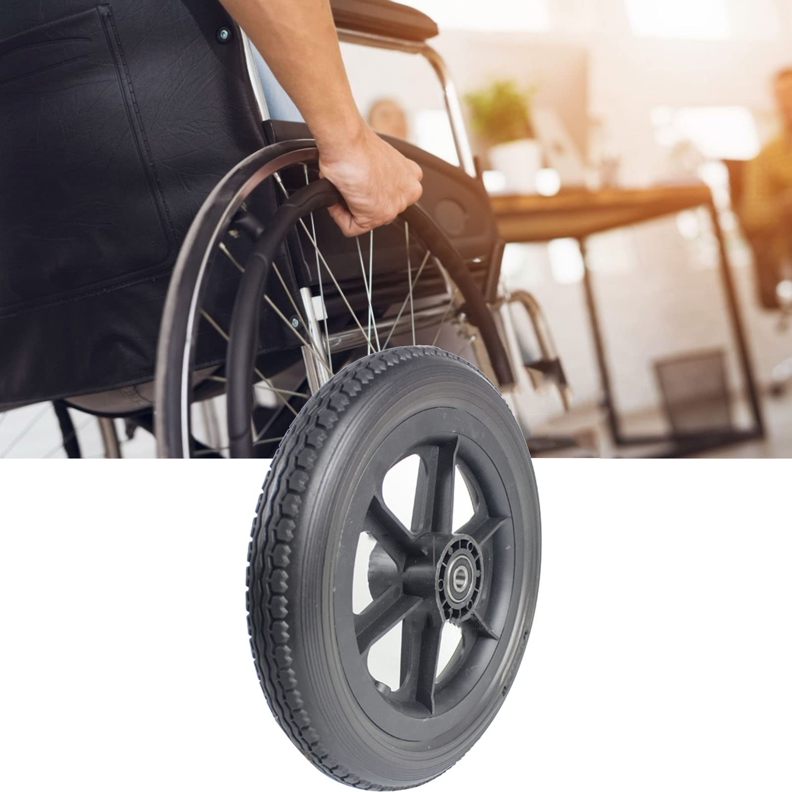 1 para pełnych kół zamiennych do wózka inwalidzkiego, 12 ½X 2 ¼ PU, tylne koła wózka inwalidzkiego bez pompki, 12-calowe (30 cm) przednie koło z łożyskiem 12 mm/czarne