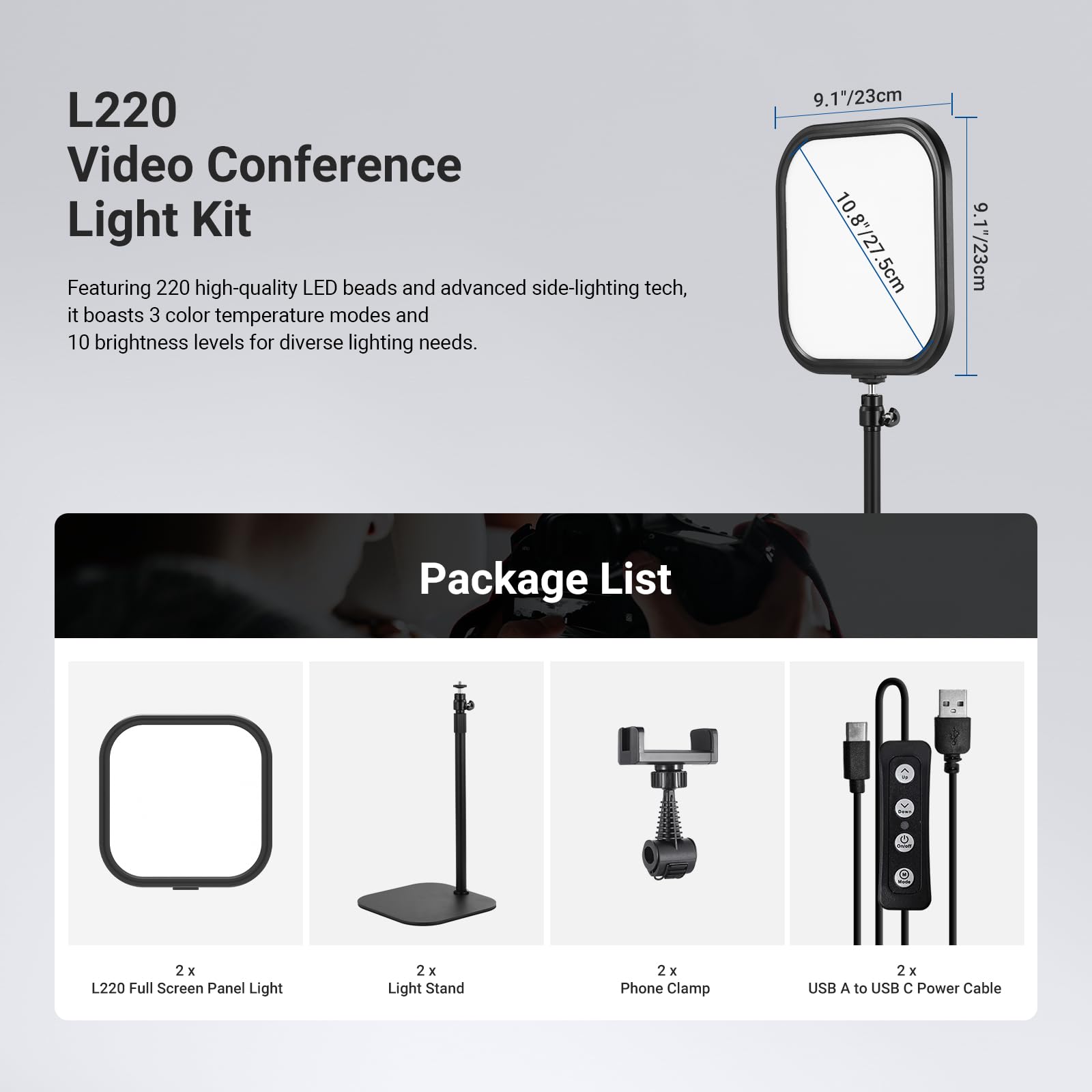 NEEWER Basics 2 Pack 10.8" Konferencja Wideo Reflektor z Mobilnym Wsparciem/Wsparciem, 15W Bi Color Edge Lit Full Screen Desk Light CRI95+ do laptopa Kamera internetowa Zoom Połączenia Streaming