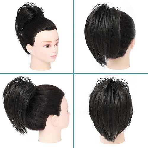 Miniatura 3 de Moño desordenado con clip de garra para mujer, extensión de cola de caballo corta y alta, estilo recogido, pelo sintético para niñas (negro marrón)