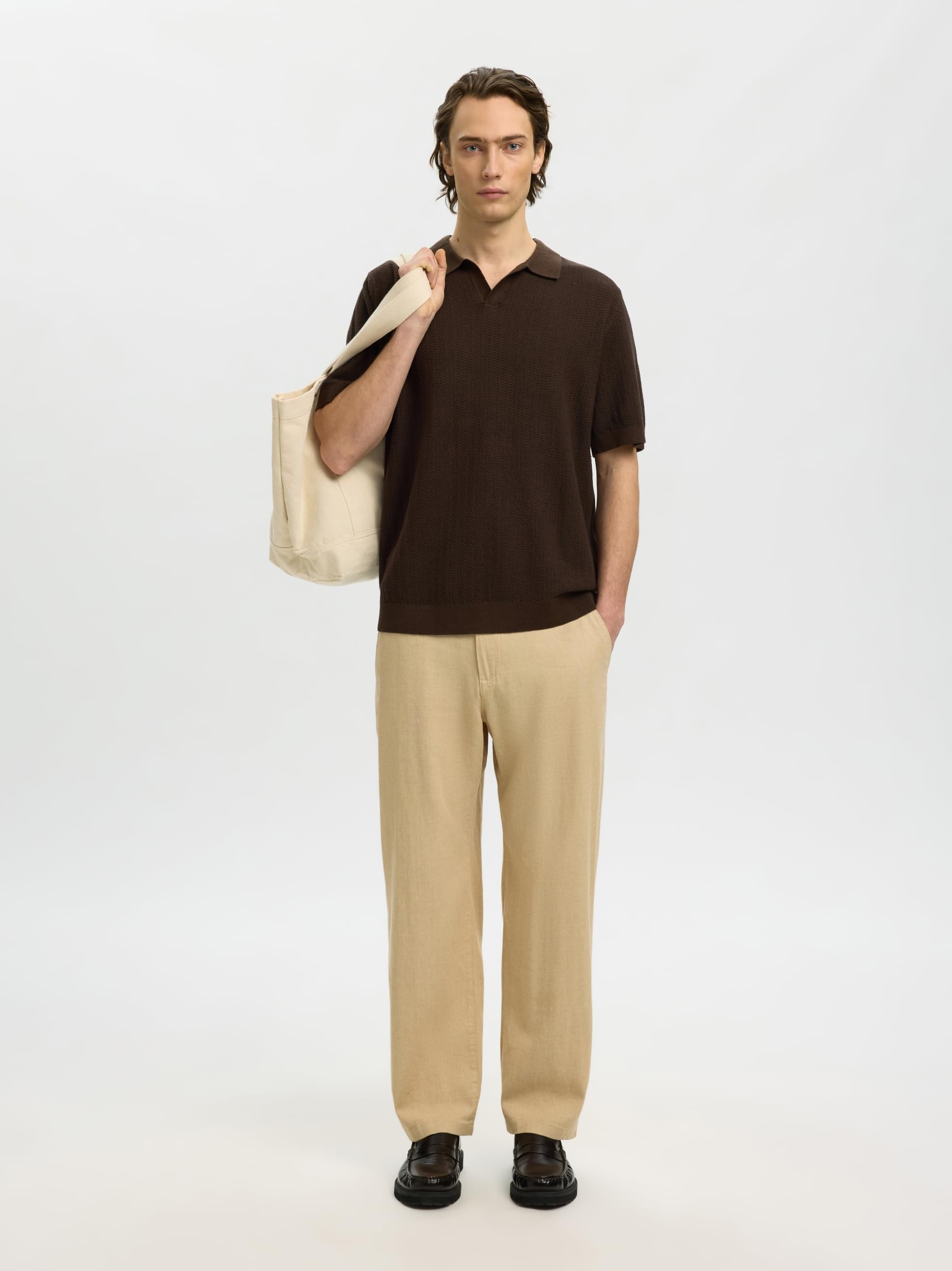 SELECTED MEN Slhmattis SS Linen Blend Struc Open Polo Slhmattis SS Linen Blend Struc Open Polo Uomo (Pacco da 1)